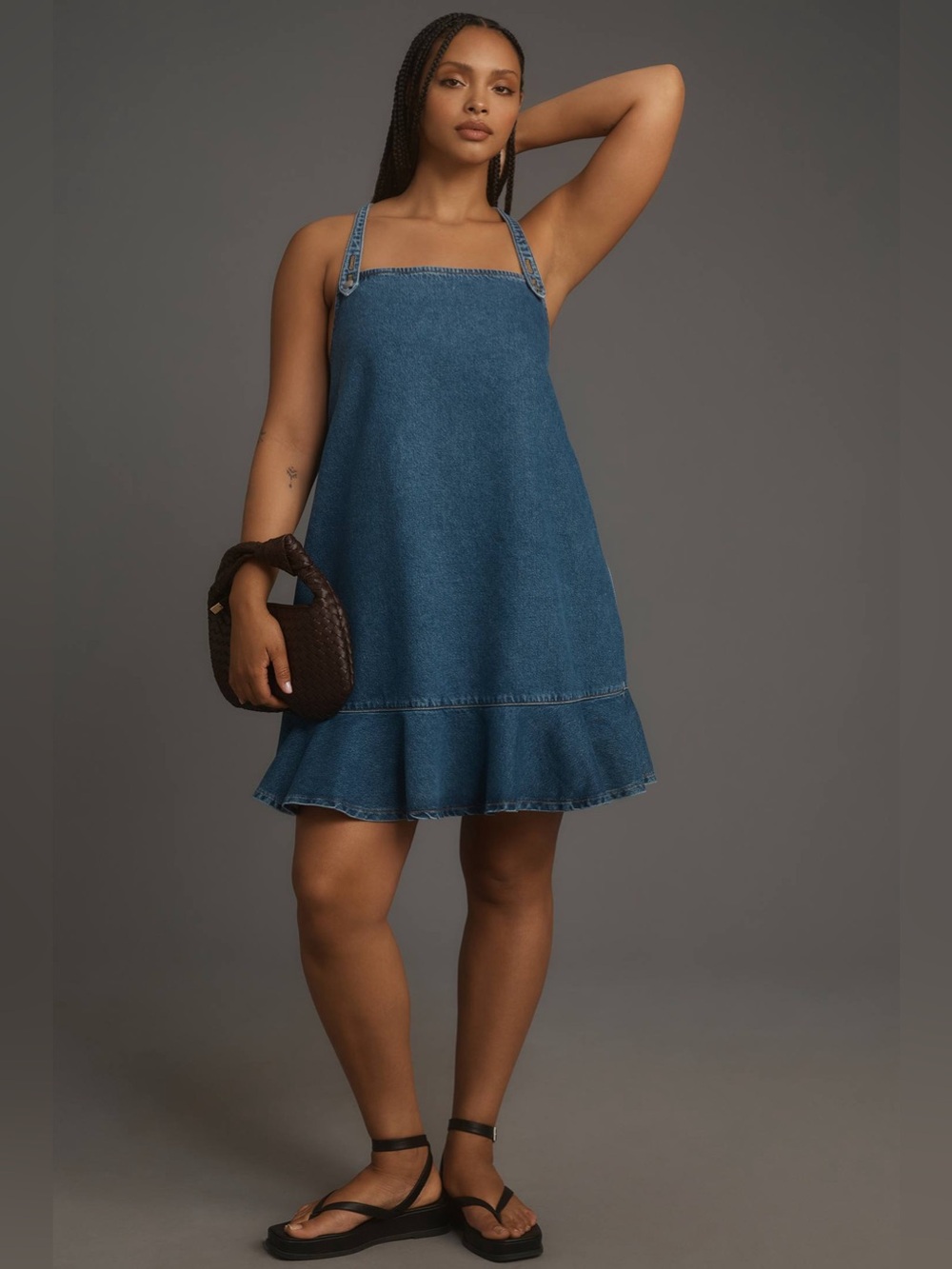 Anthropologie Pilcro Square Neck Denim Flounce Mini Dress Size 3X